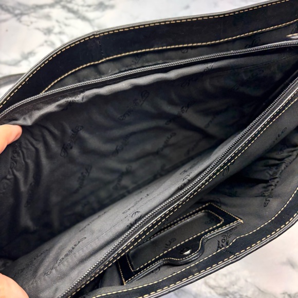 Fossil Black Leather Tote Computer Laptop Briefcase Bag with Top Handles Zipper - Picture 6 of 15